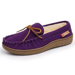 Alpine Swiss Sabine Womens Suede Shearling Moccasin Slippers House Shoes Slip On